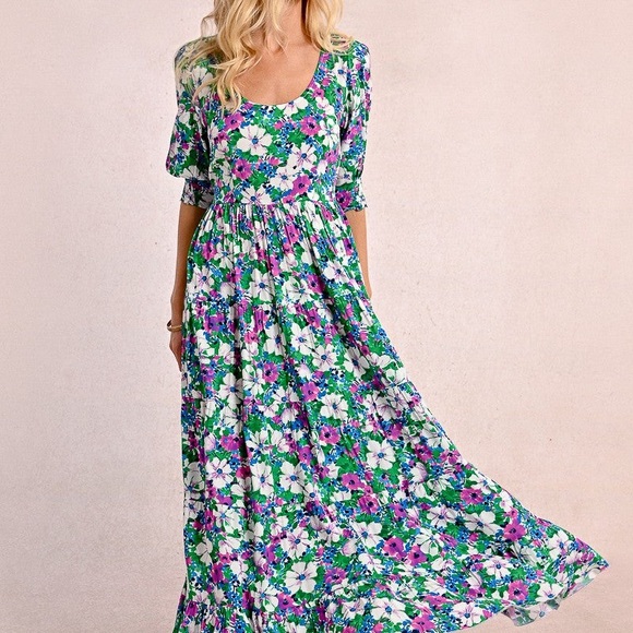 Molly Bracken Vibrant Floral Maxi Dress NWT